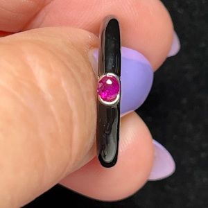 2/22 One black enamel ring with deep pink stone -ideal to stack